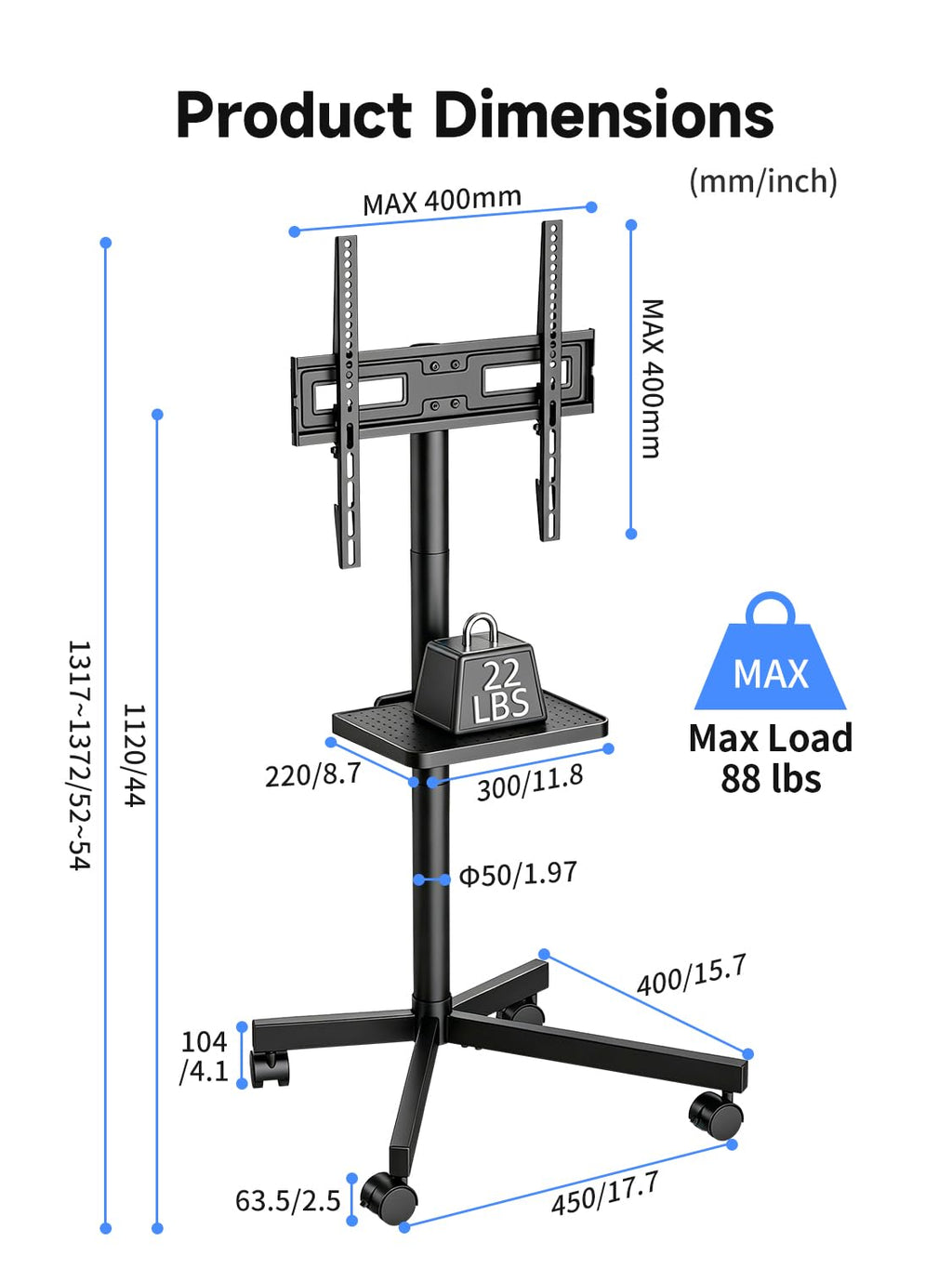 Height Adjustable Rolling TV Stand X6131