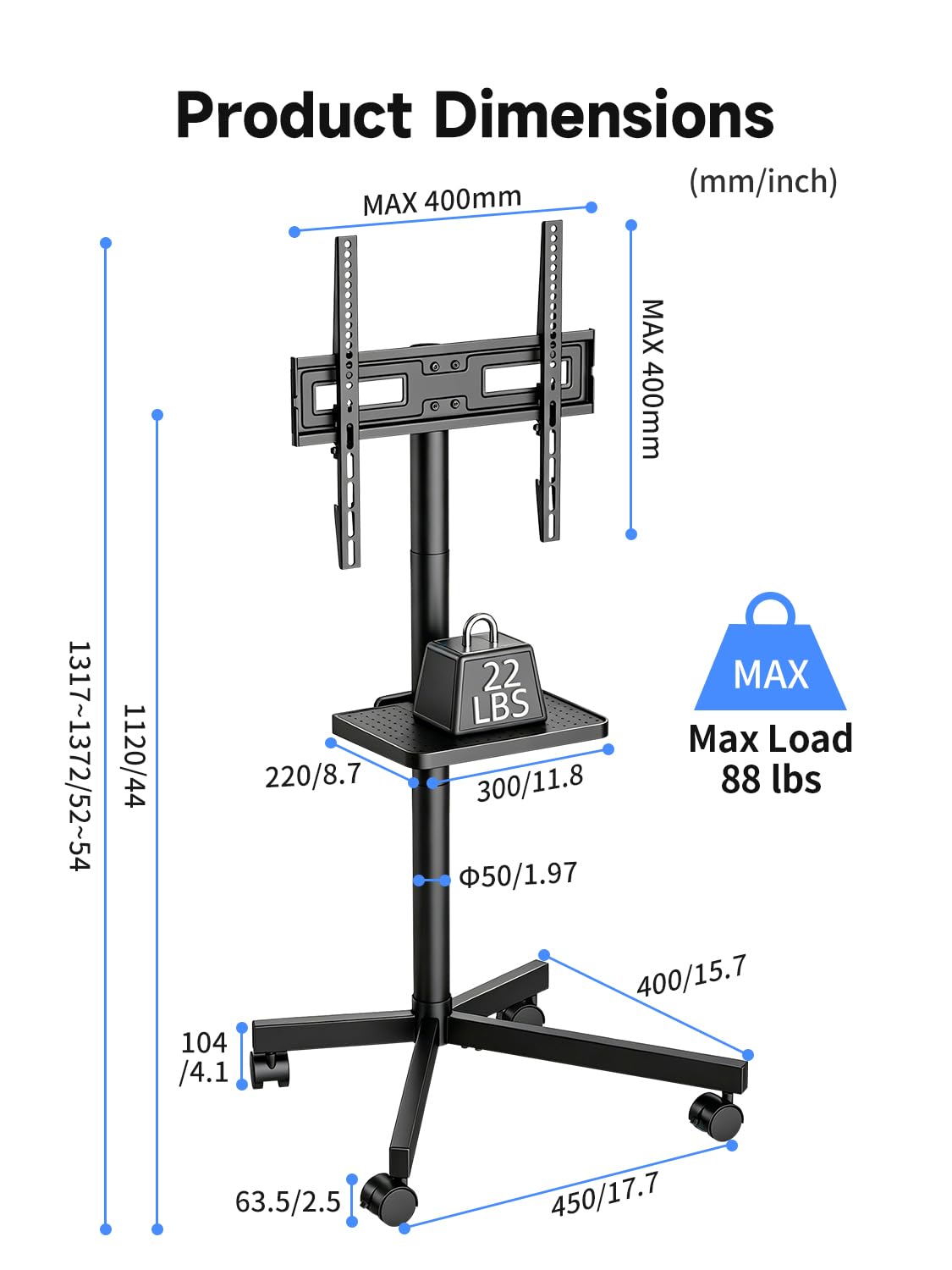 Height Adjustable Rolling TV Stand X6131
