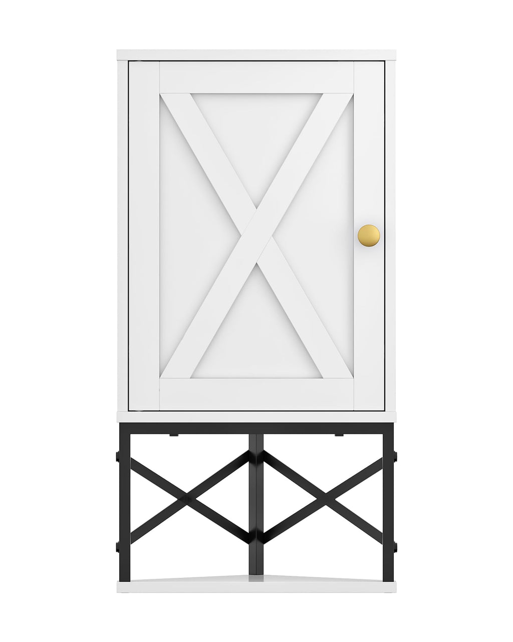 White and Black Corner Wall Cabinet with Adjustable Shelf B19194