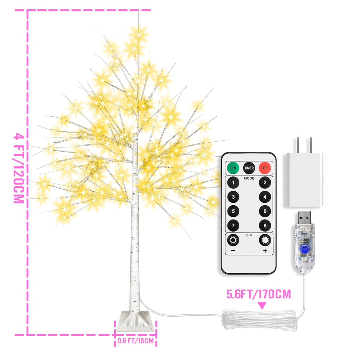 4FT LED Birch Tree with 96 Lights U649052
