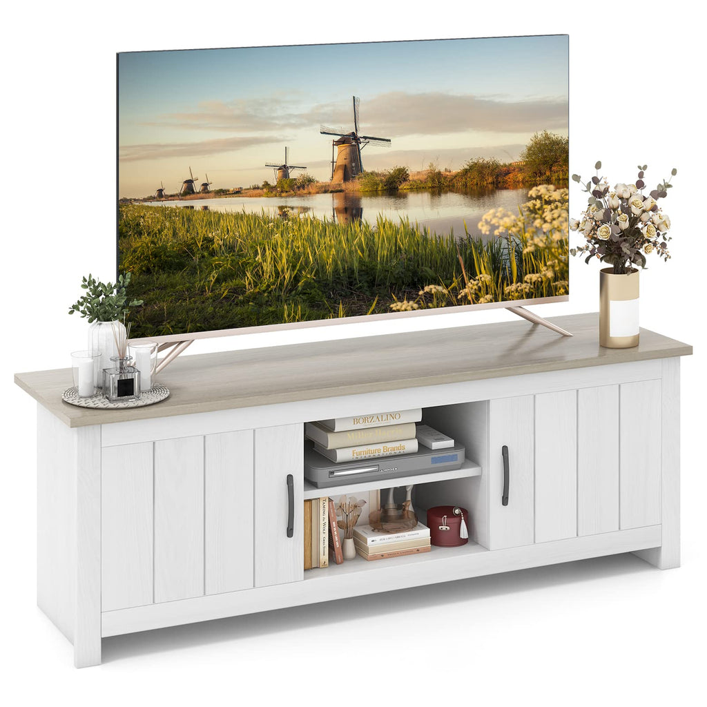 2 Doors TV Stand with 2 Cabinets & Open Shelves U9217