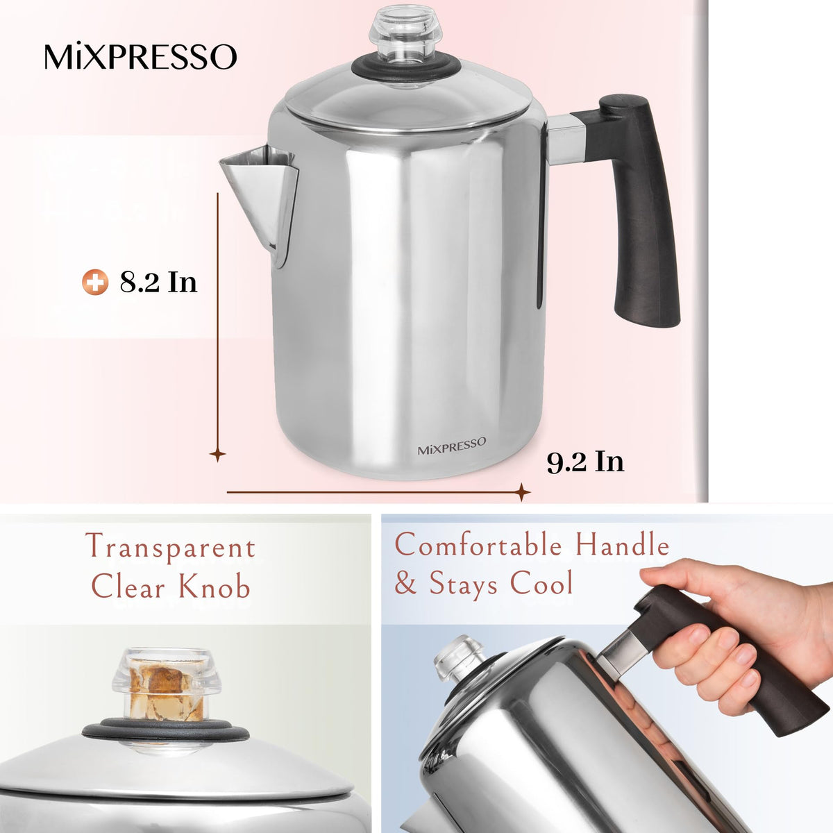 5-8 Cup Stainless Steel Stovetop Coffee Percolator E58245