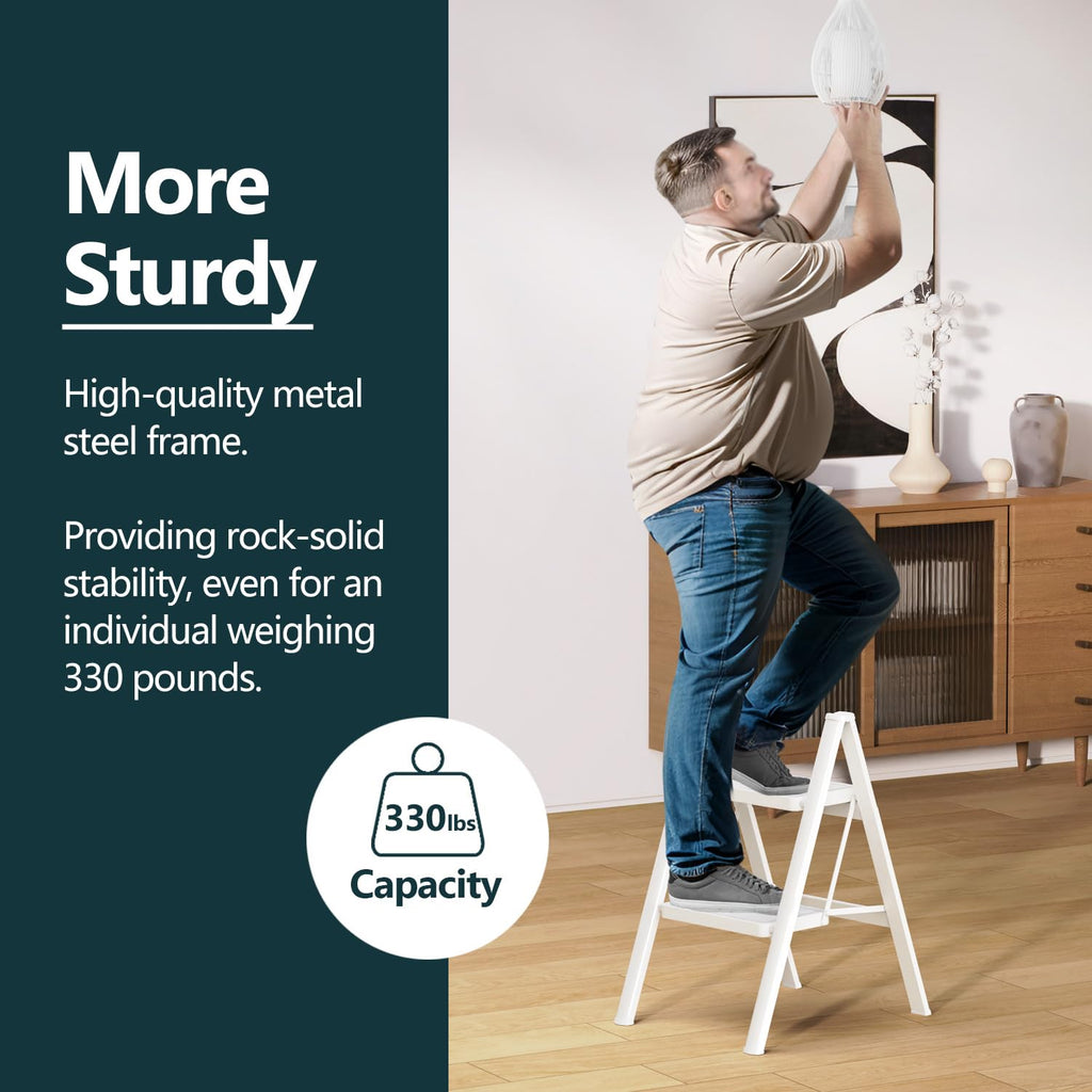 2 Step Foldable Step Stool White I939