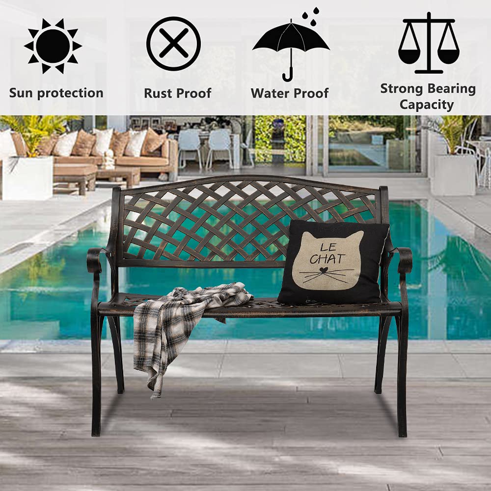 40.5" Antique Black Cast Aluminum Outdoor Bench with Mesh Backrest F733265