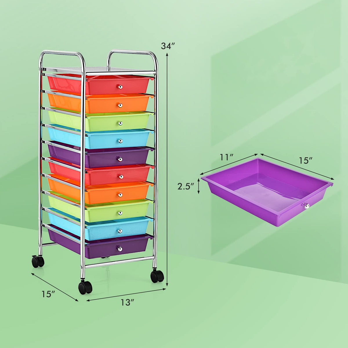 10 Drawer Rolling Storage Cart with Steel Frame I423685