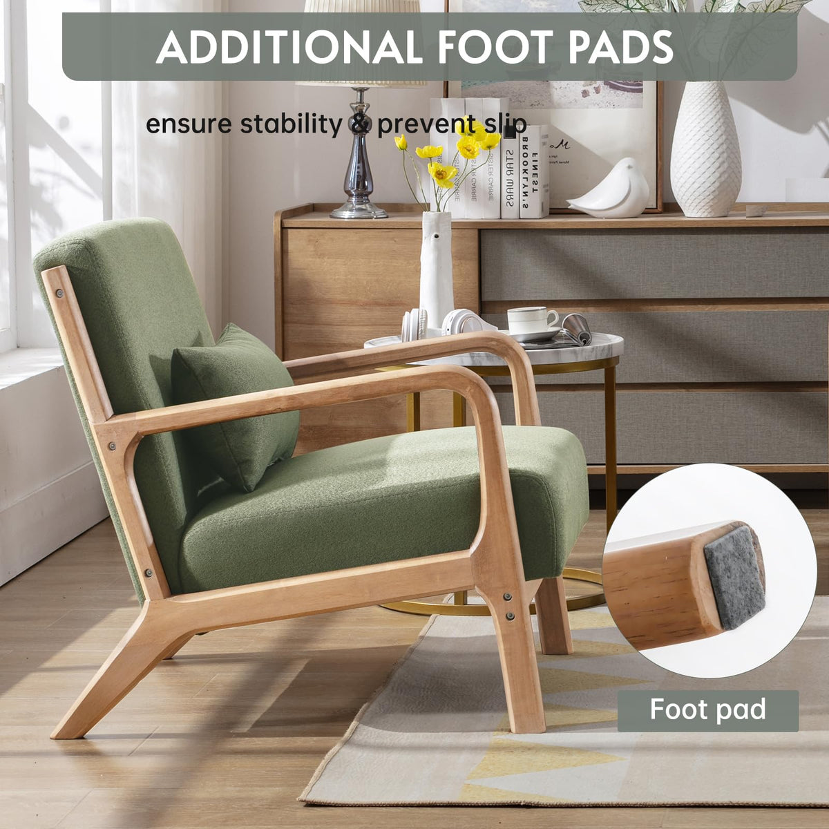 Mid Century Modern Accent Chairs Set of 2 Fabric Wood Armchair Y962708