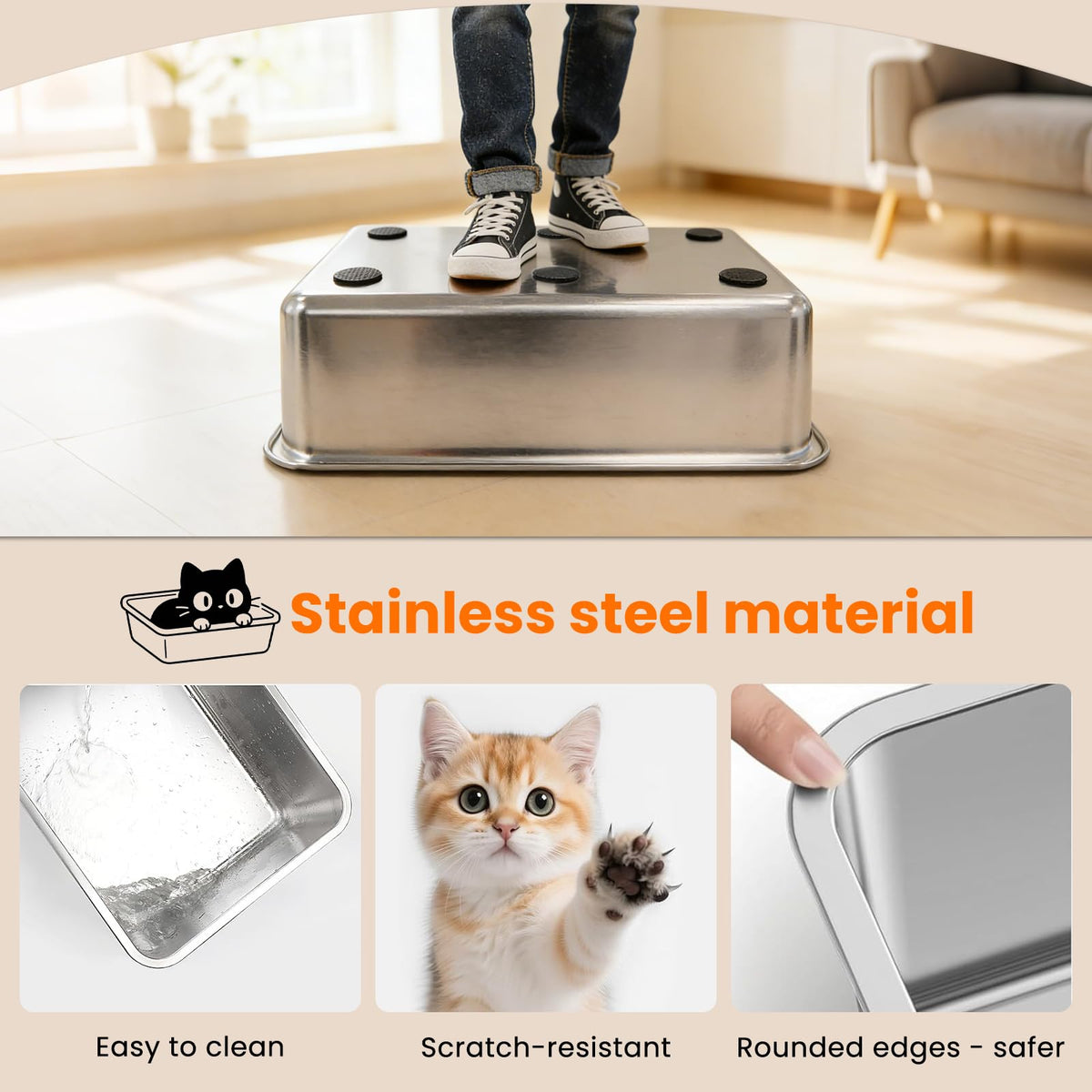 Extra Large Stainless Steel Enclosed Cat Litter Box with Lid and Scoop H602