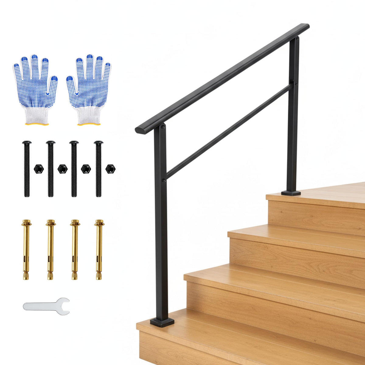 4 Step Black Aluminum Iron Outdoor Stair Handrail Kit T2264