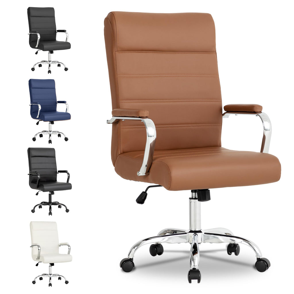 Brown Leather High Back Office Chair with Armrest M66137