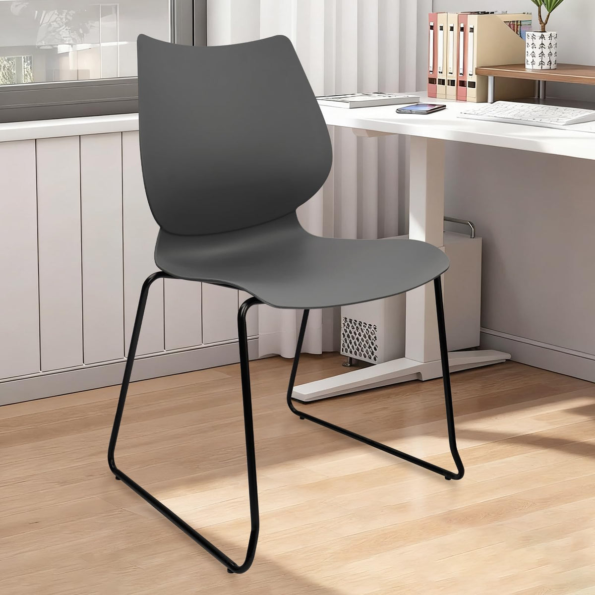 Grey Stacking Chairs with Metal Legs Set of 4 T31119