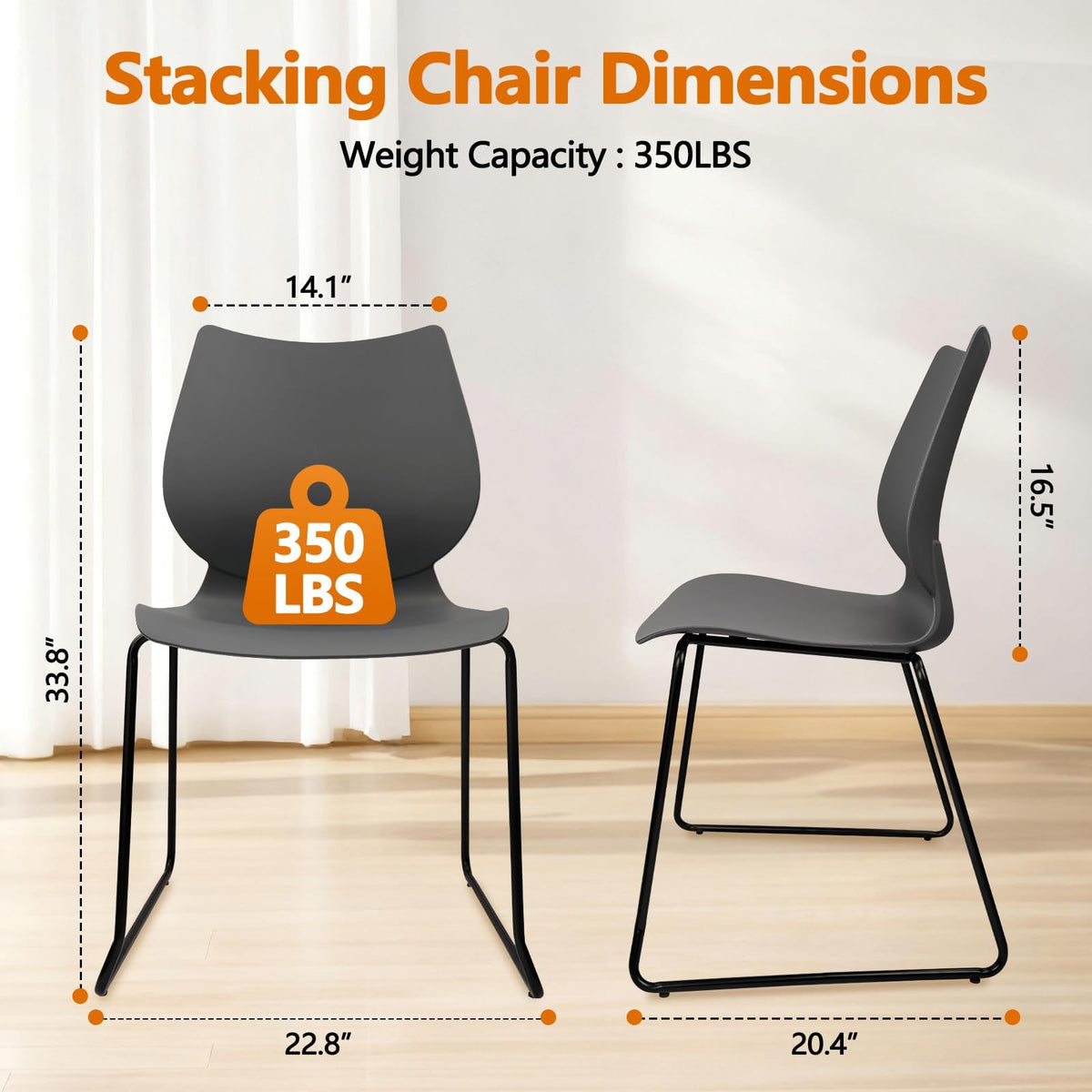 Grey Stacking Chairs with Metal Legs Set of 4 T31119
