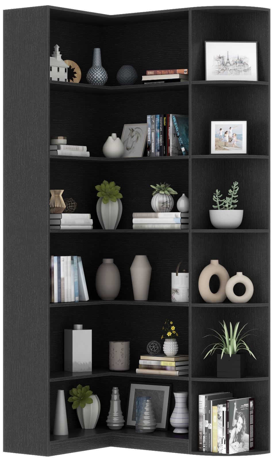 Black 6 Tiers L-Shaped Book Shelf H17785