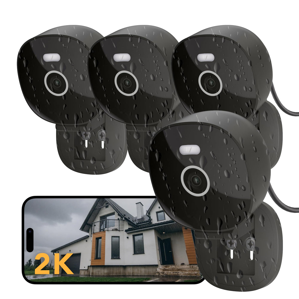 2K Wired Security Camera, Indoor/Outdoor, IP65 Waterproof Color Night Vision, Black V333924