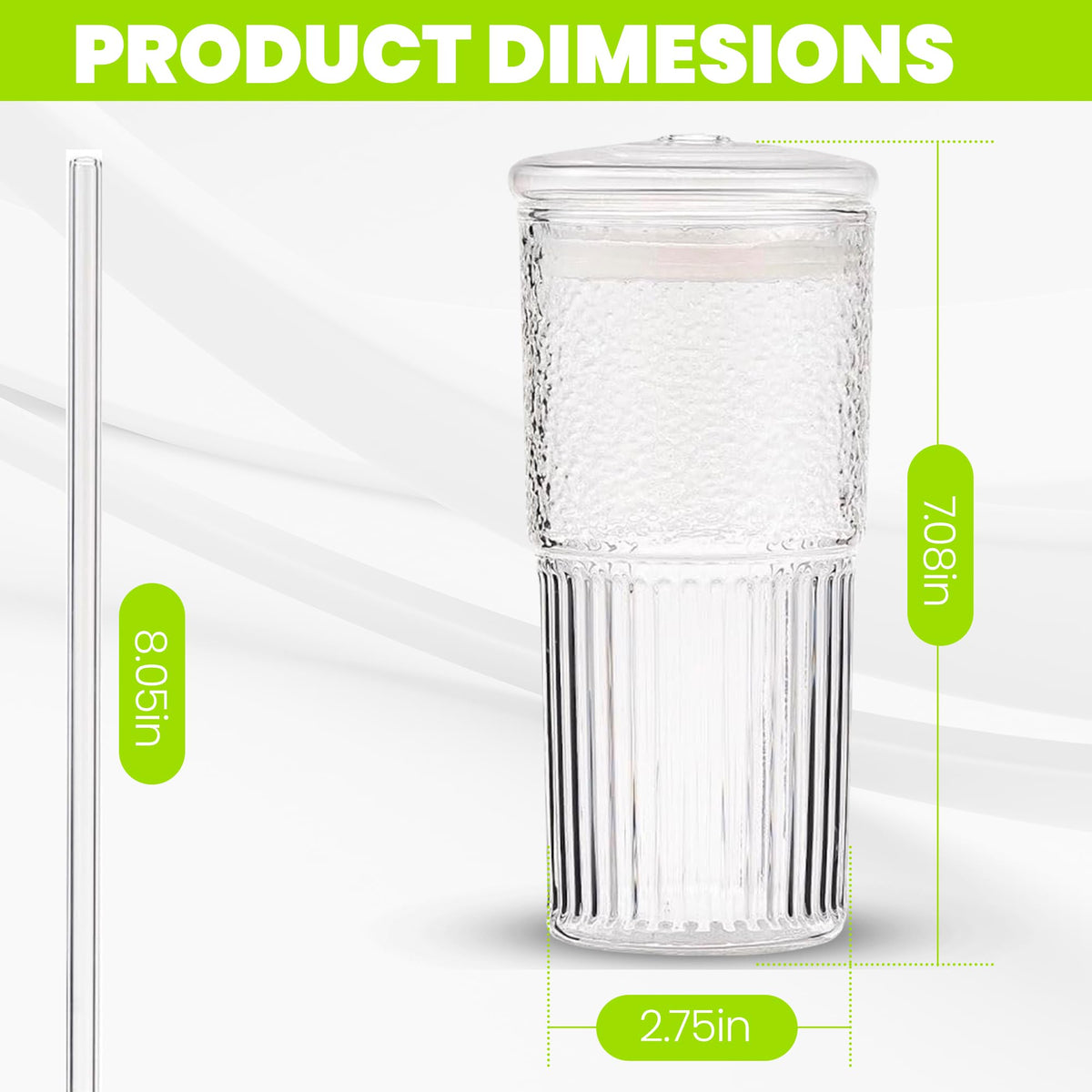 Clear 22 oz Glass Cup with Lid and Straw P169