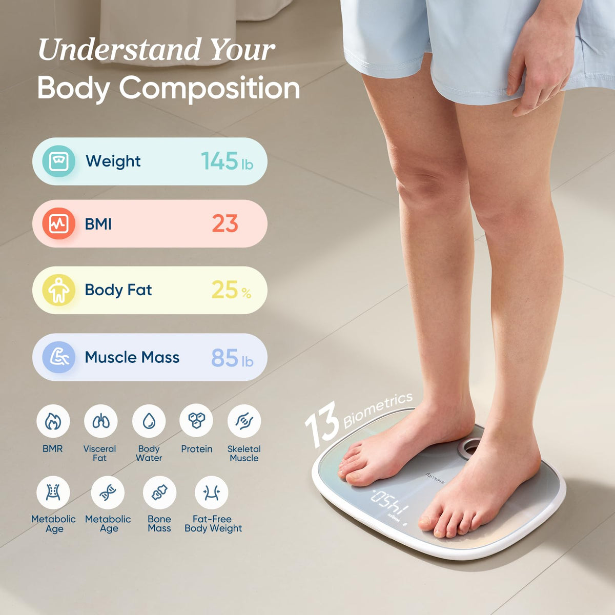 Rechargeable Digital Bathroom Scale with 13 Metrics Q896