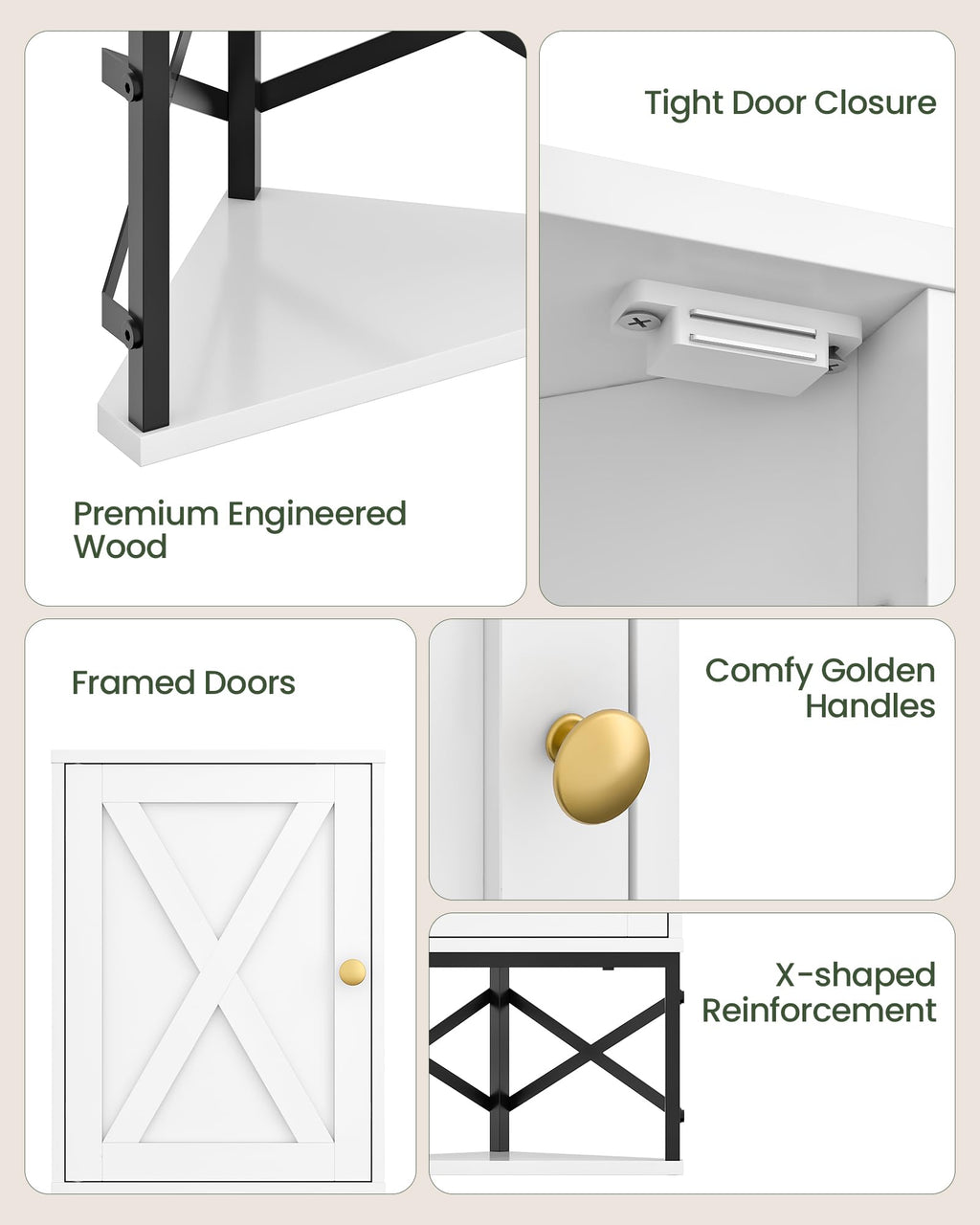 White and Black Corner Wall Cabinet with Adjustable Shelf B19194