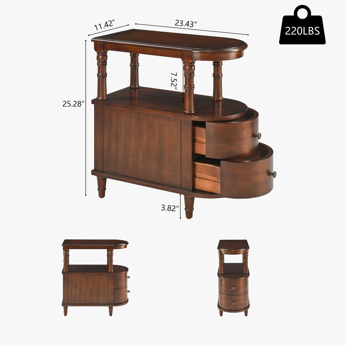 Solid Wood End Table with 2 Drawers B953