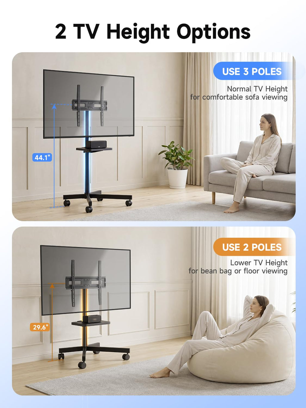 Height Adjustable Rolling TV Stand X6131