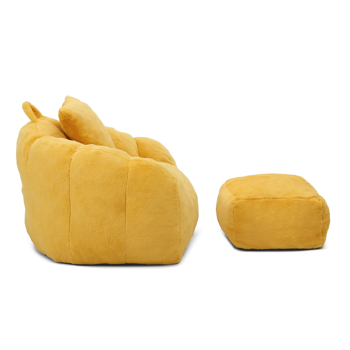 Yellow Faux Fur Memory Foam Bean Bag Chair with Footstool F333
