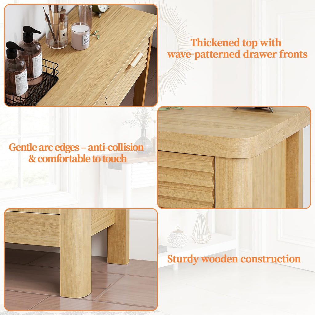 47.2" Narrow Console Table with 3 Drawers & Charging Station, Oak K82550