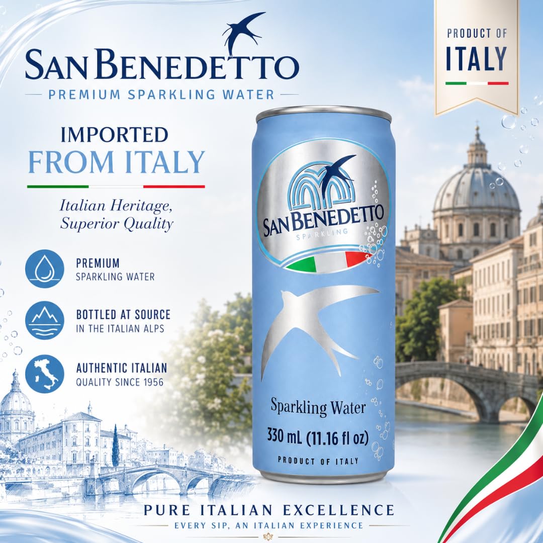Imported Italian Sparkling Mineral Water 330mL Slim Cans Pack of 12 K193