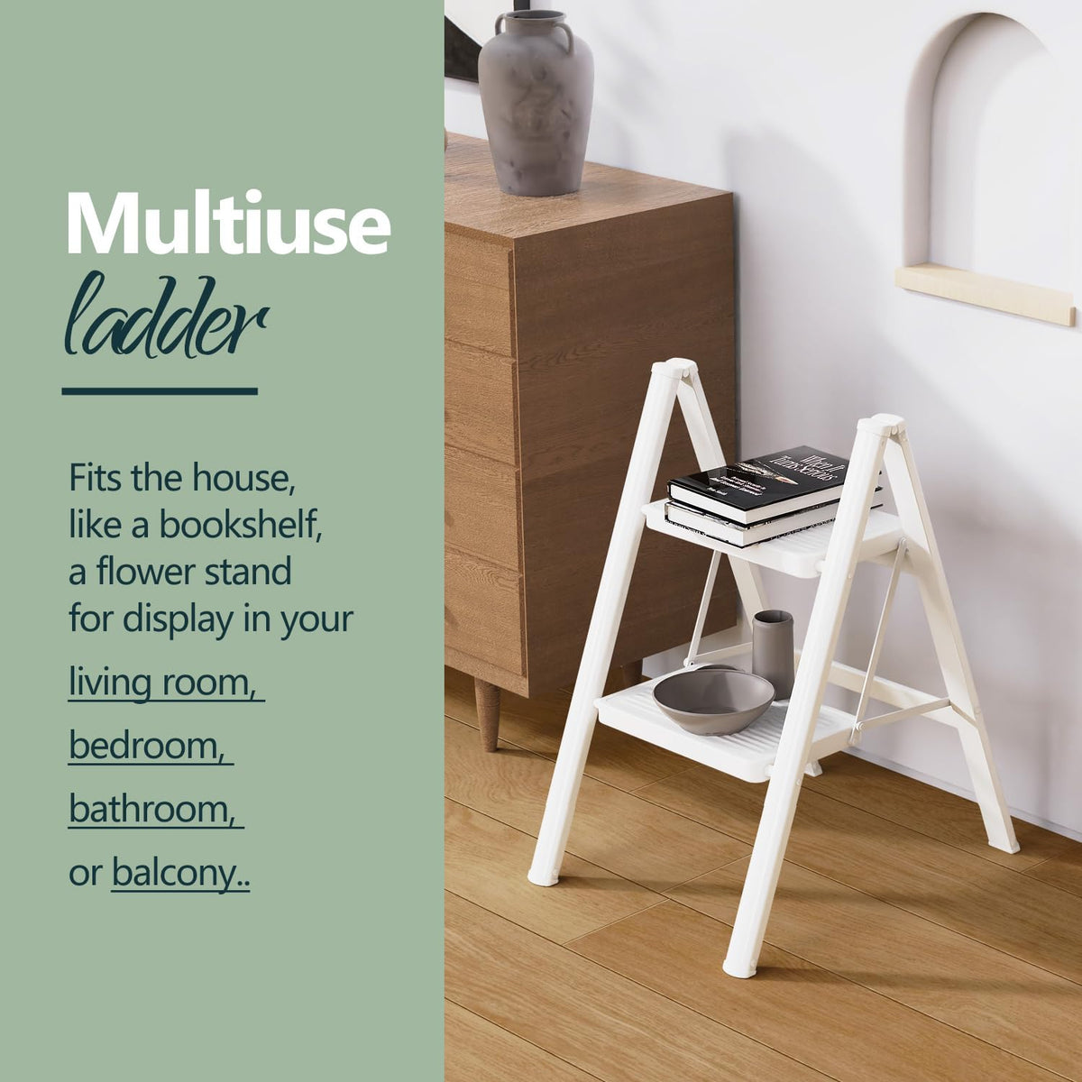 2 Step Foldable Step Stool White I939