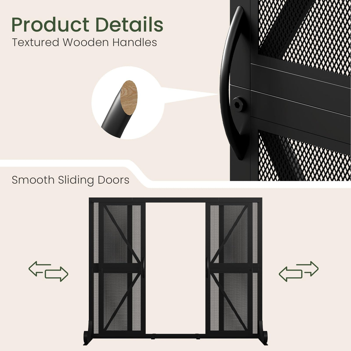 Black Wrought Iron Mesh Fireplace Screen with Sliding Doors L47643
