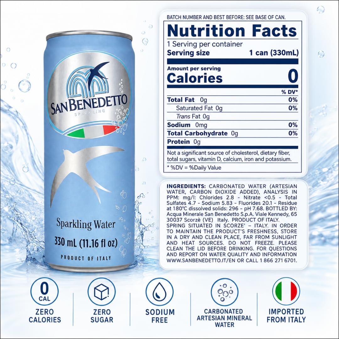 Imported Italian Sparkling Mineral Water 330mL Slim Cans Pack of 12 K193