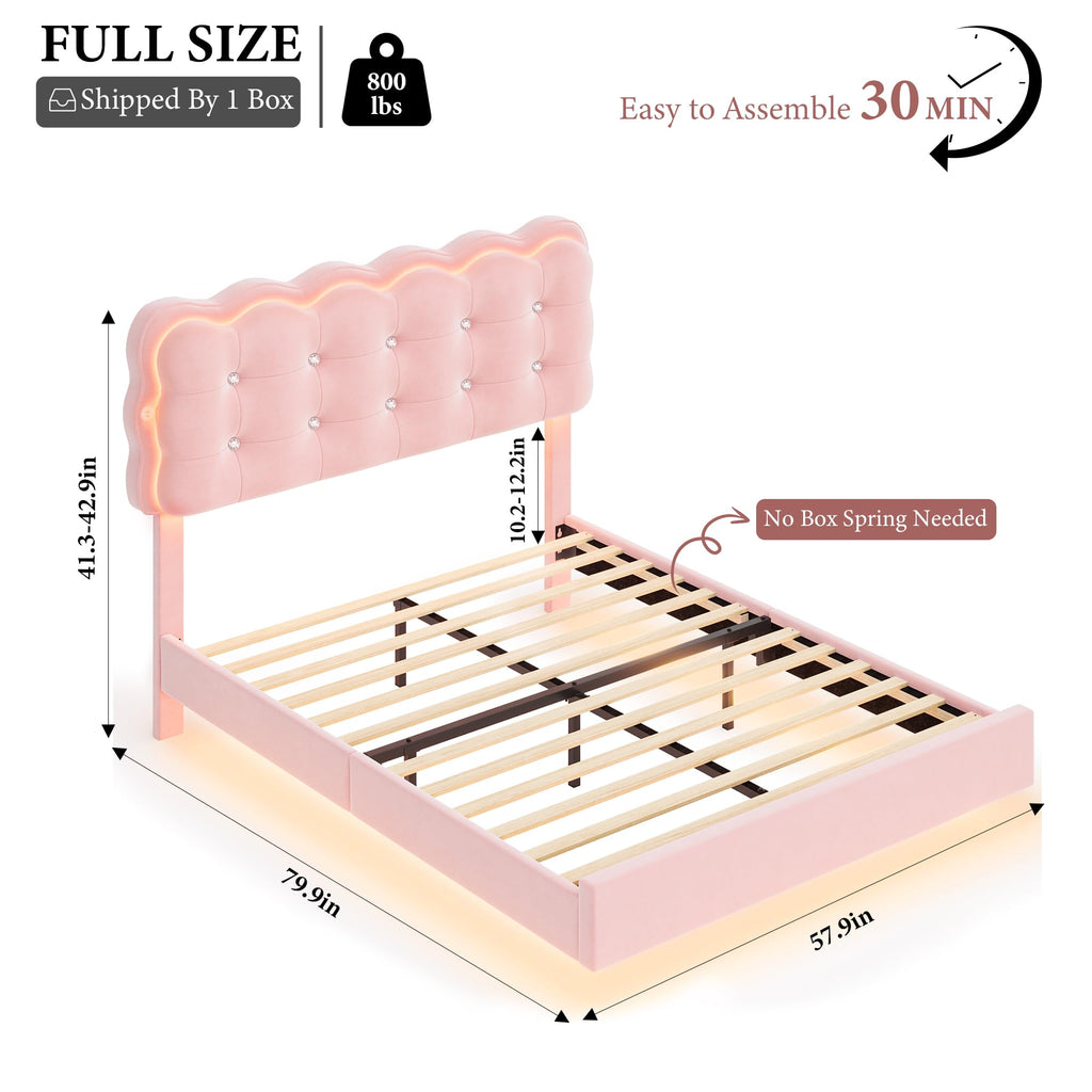 Full Size LED Bed Frame with Charging Station Headboard S20826