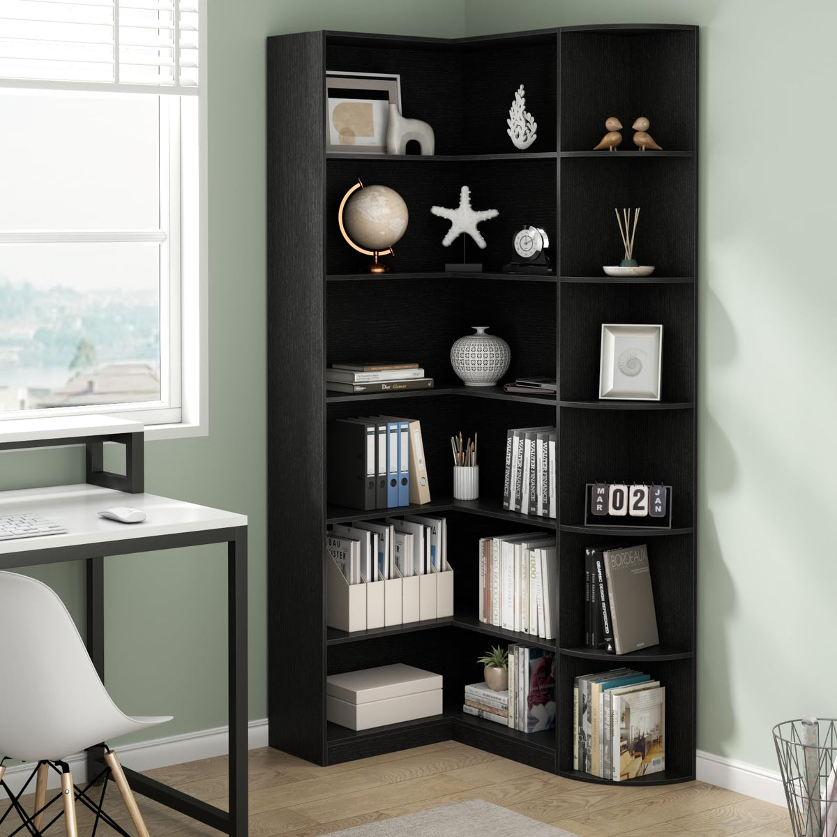 Black 6 Tiers L-Shaped Book Shelf H17785