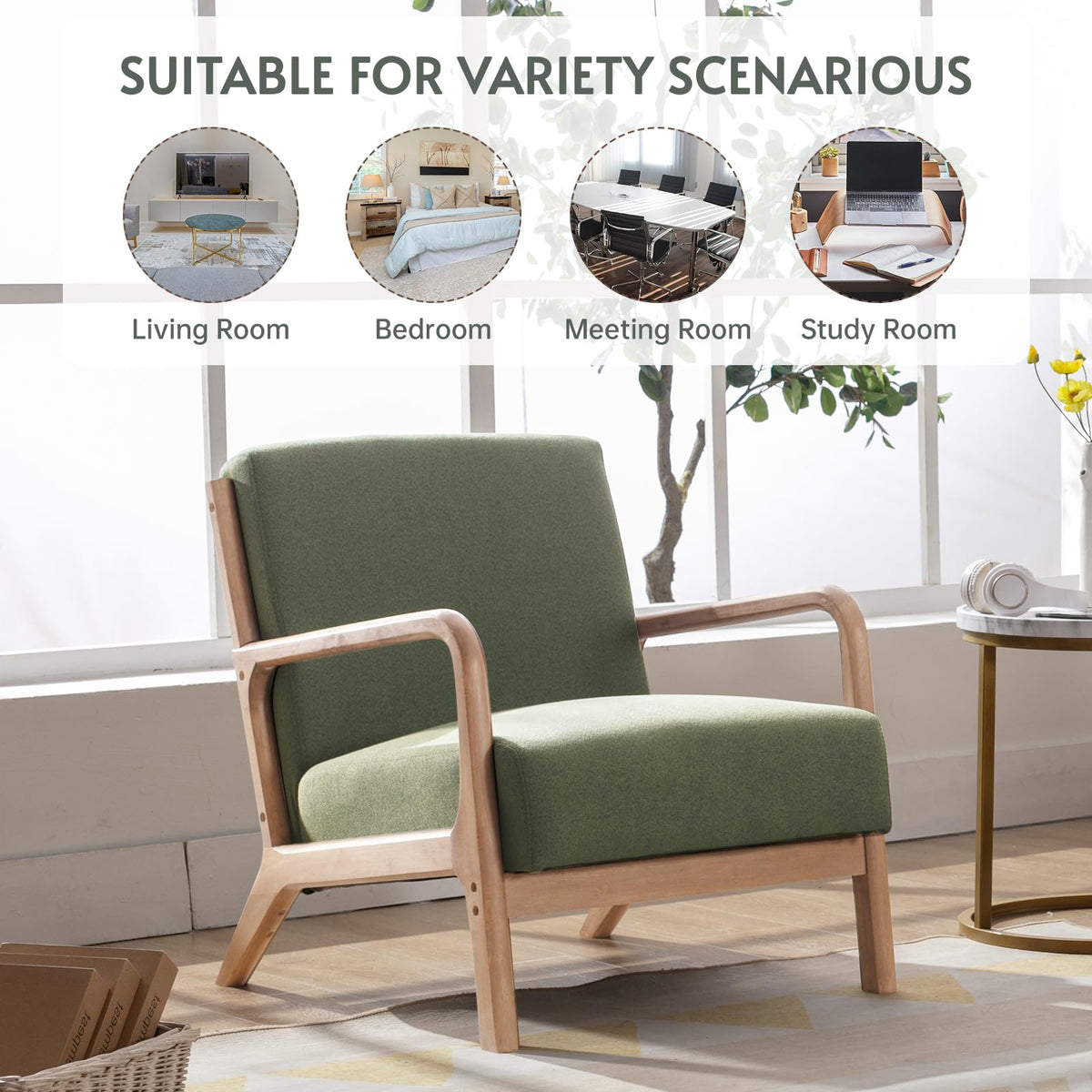 Mid Century Modern Accent Chairs Set of 2 Fabric Wood Armchair Y962708