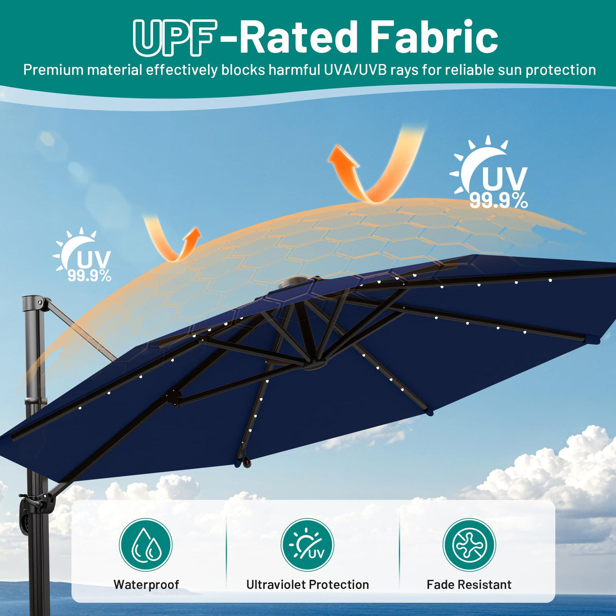 9FT Cantilever Patio Umbrella with Lights K725