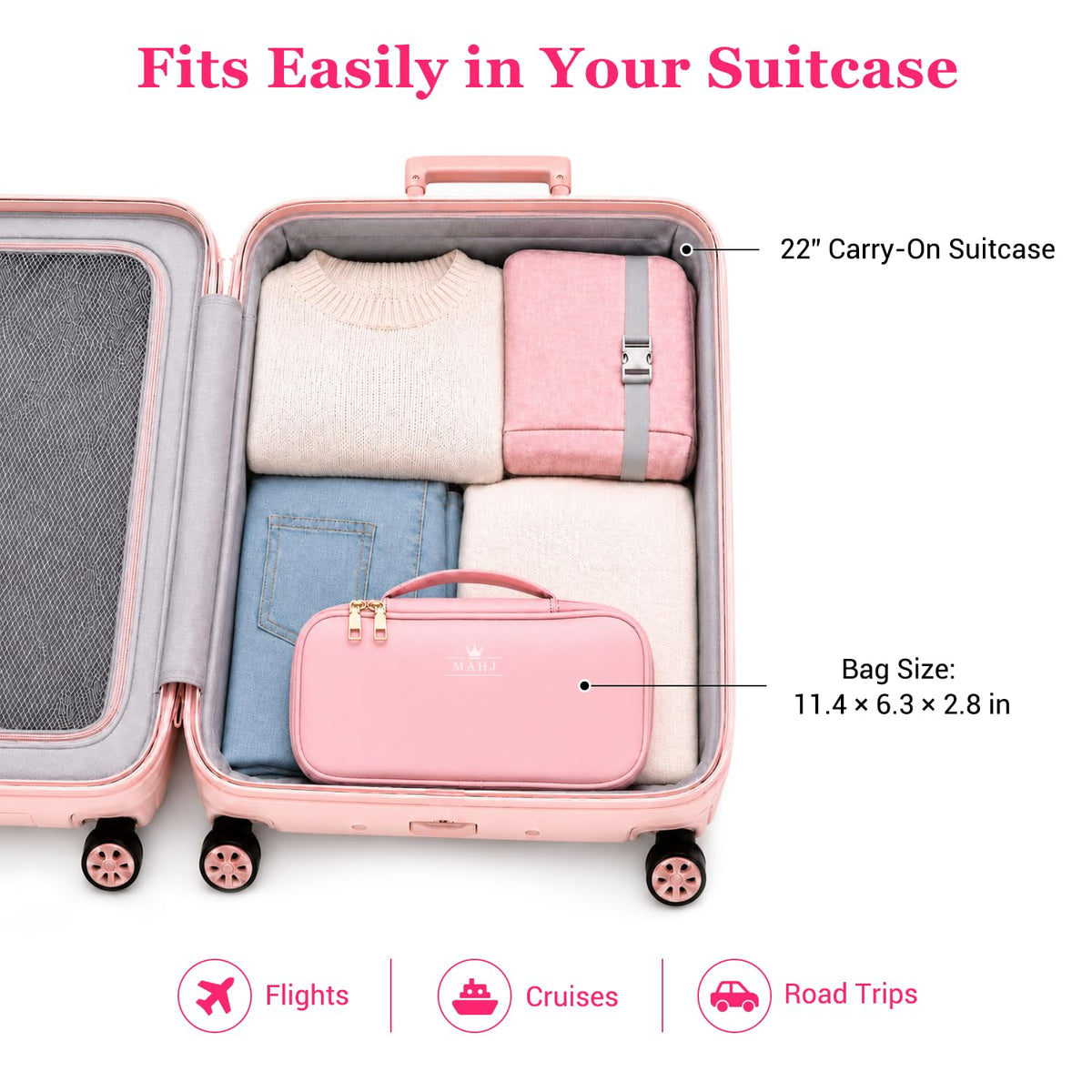 Pink Mini Travel Mahjong Tile Set with Racks and Bag I339