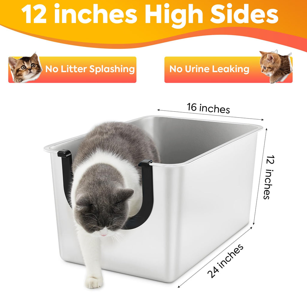 Extra Large Stainless Steel Cat Litter Box with High Sides V561677