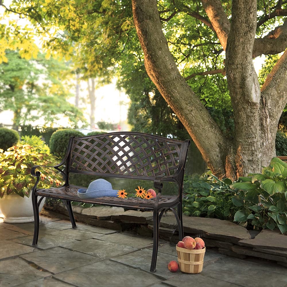 40.5" Antique Black Cast Aluminum Outdoor Bench with Mesh Backrest F733265