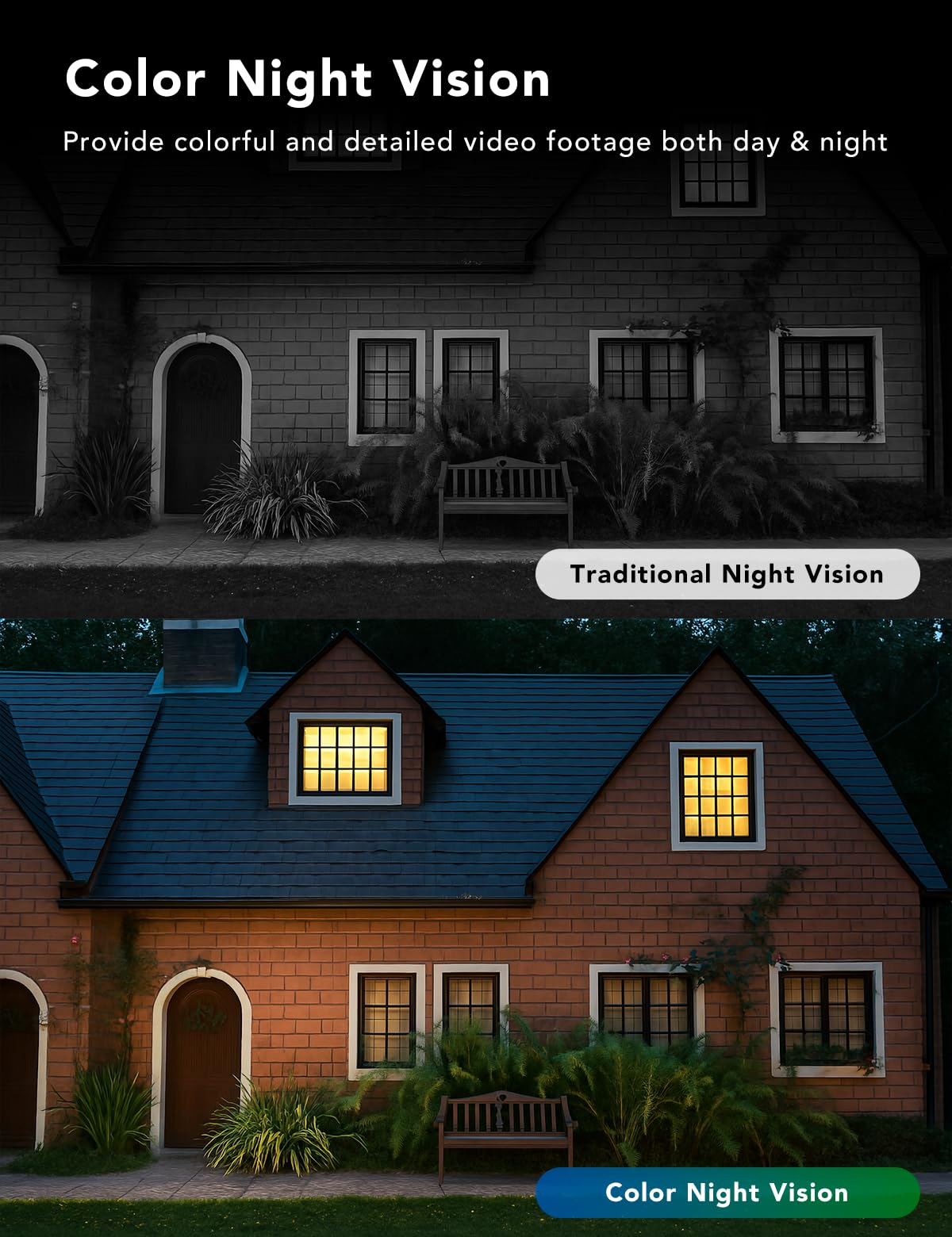 2K Wired Security Camera, Indoor/Outdoor, IP65 Waterproof Color Night Vision, Black V333924