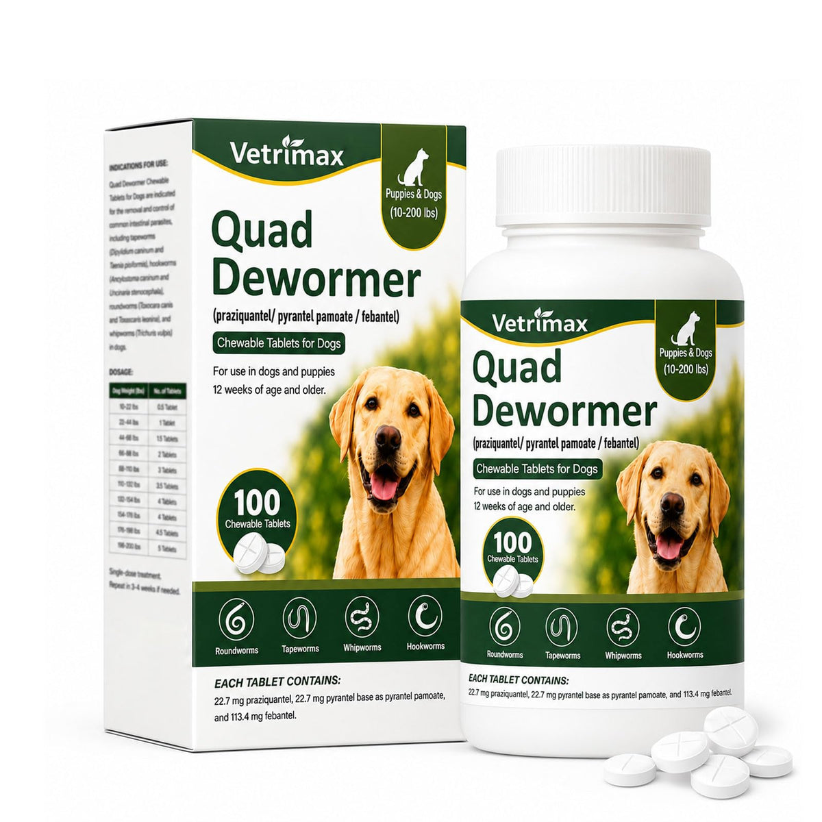 Dewormer for Dogs, 4-Way Wormer, 100 Count D572