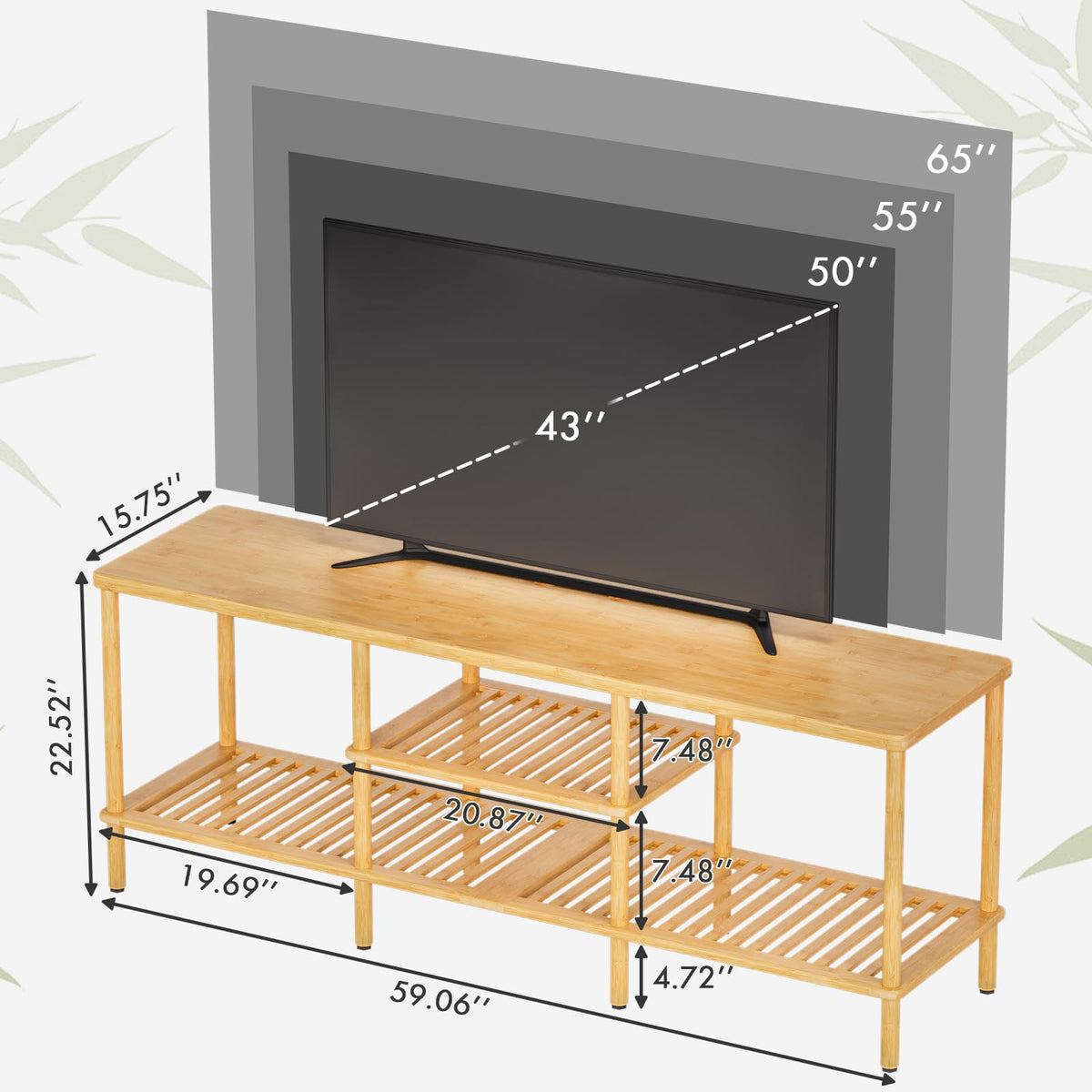 Bamboo 3 Tier TV Stand for 60 65 Inch TV W614