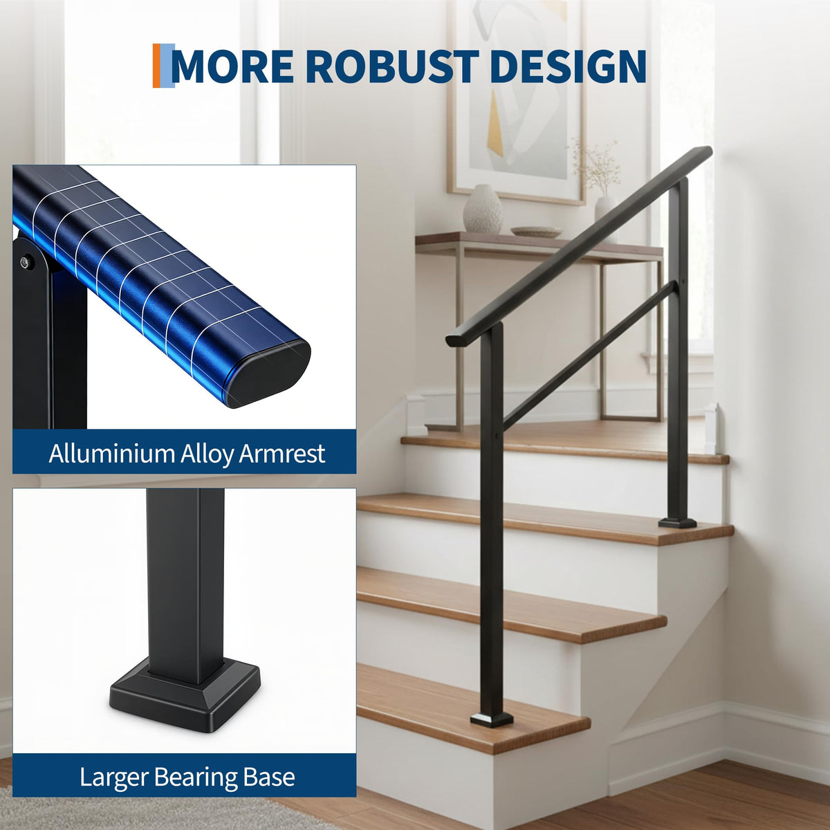 4 Step Black Aluminum Iron Outdoor Stair Handrail Kit T2264