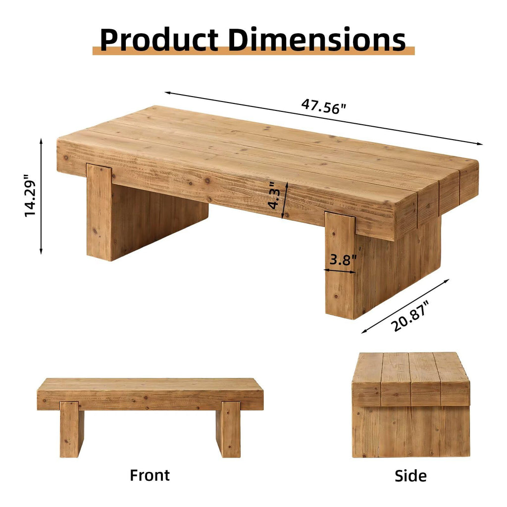 Solid Pine Wood Coffee Table, Rectangular Chunky Block Legs Z27988