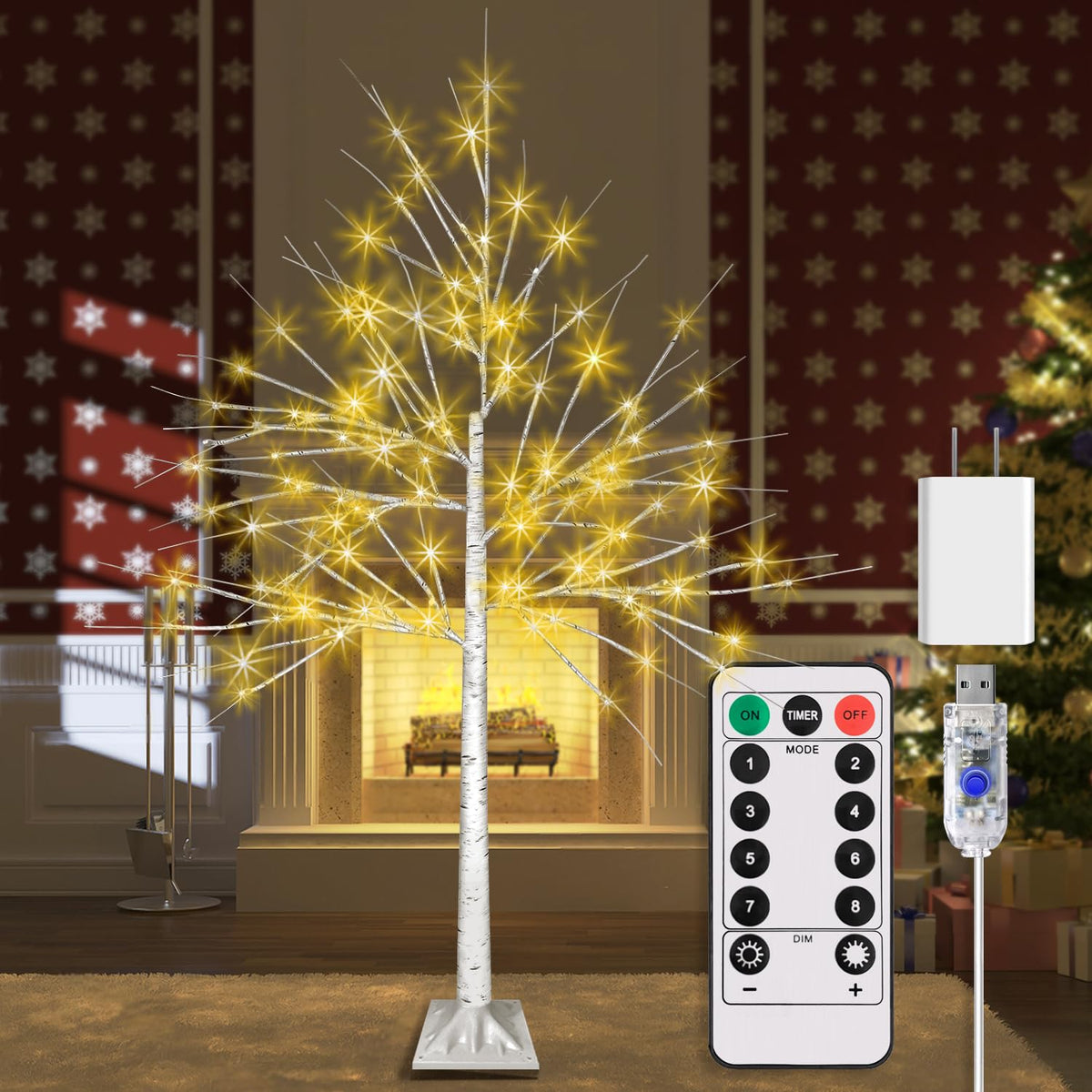 4FT LED Birch Tree with 96 Lights U649052