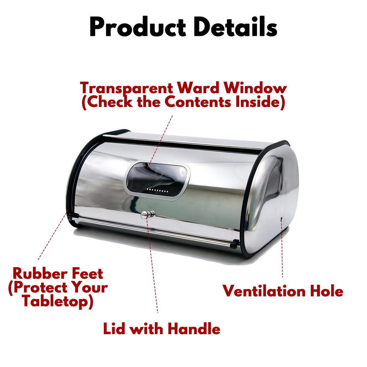 Large Stainless Steel Bread Box with Window & Air Vents X482878
