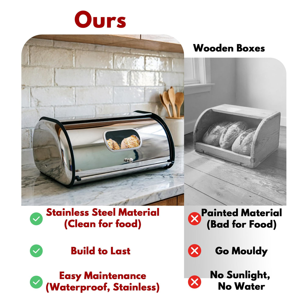 Large Stainless Steel Bread Box with Window & Air Vents X482878