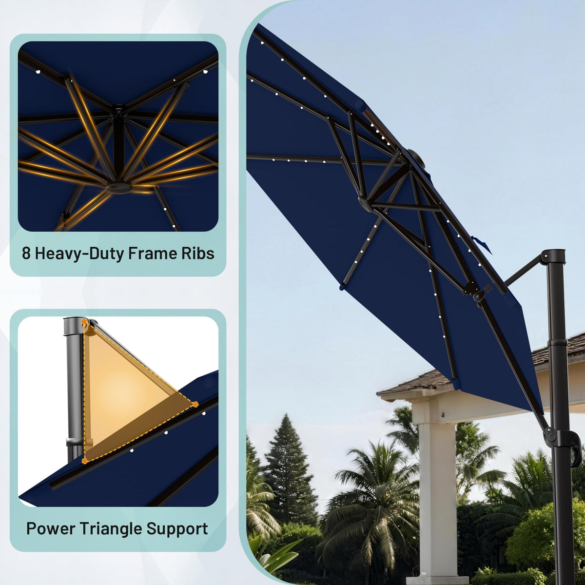 9FT Cantilever Patio Umbrella with Lights K725