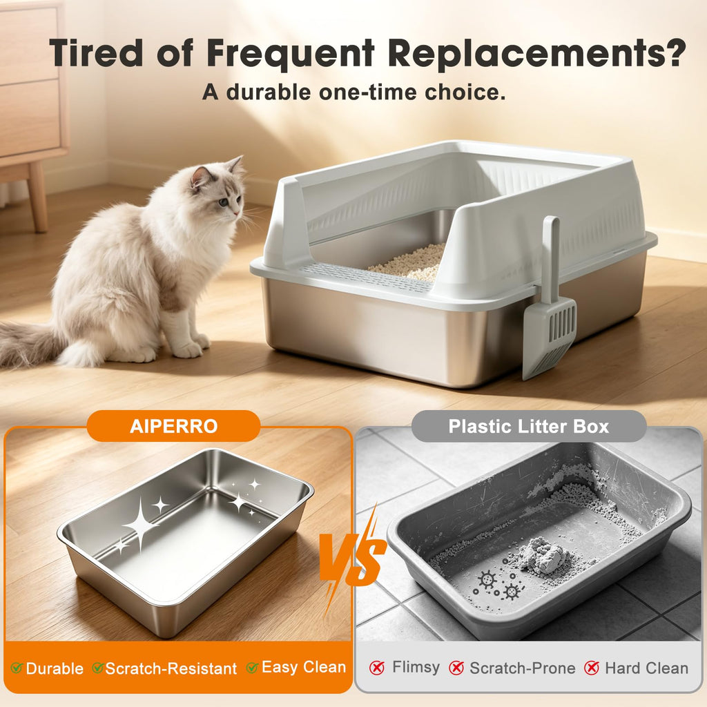 Stainless Steel High Sided Cat Litter Box with Lid Z500808