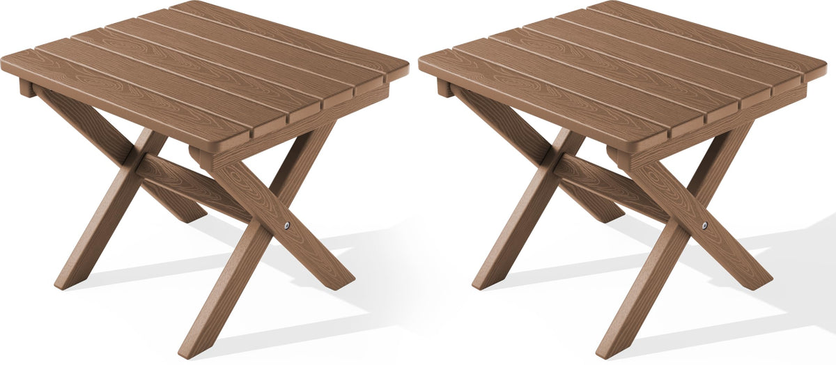 Small Folding Outdoor Side Table Set of 2 Brown C431