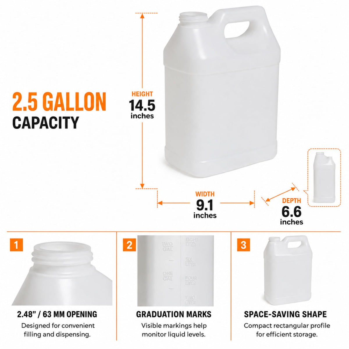 2.5 Gallon Reusable Plastic Water Jug with Lid O73568
