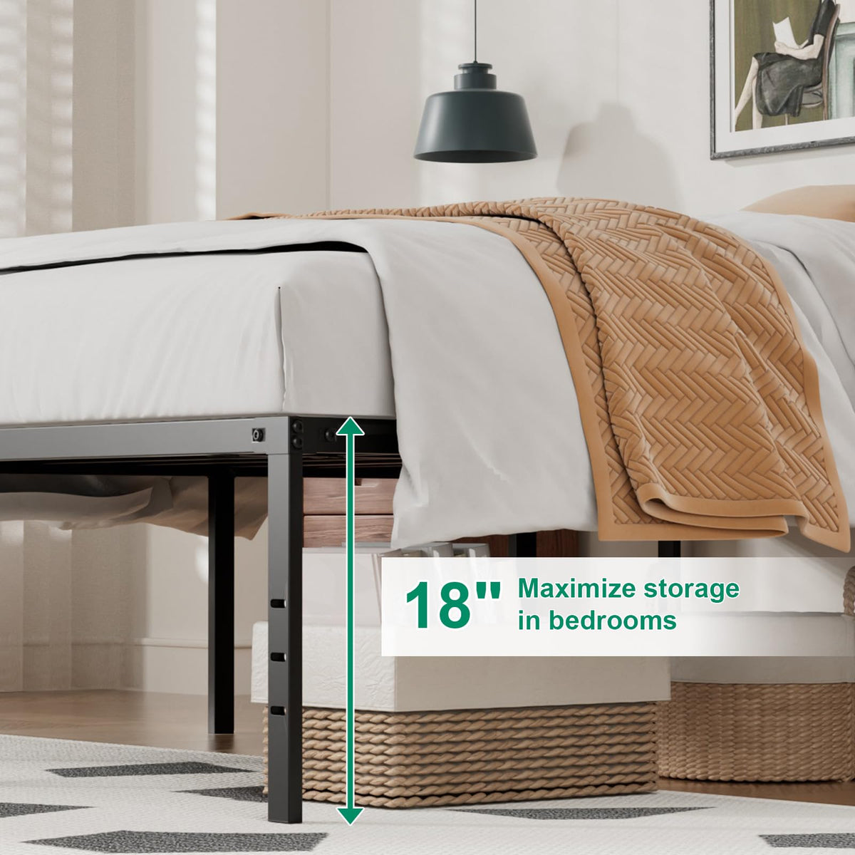 Queen Size Metal Bed Frame with Underbed Storage P975817