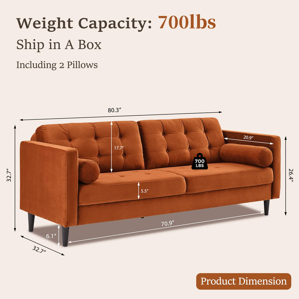 80" Velvet Sofa with Solid Wood Legs E143