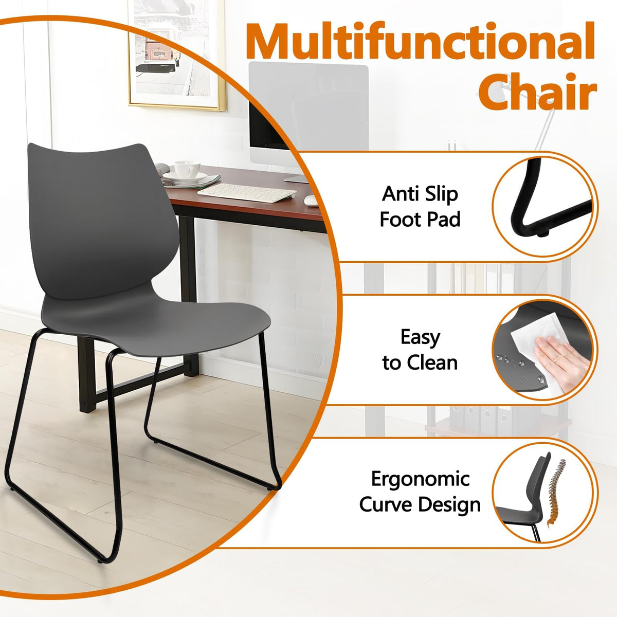 Grey Stacking Chairs with Metal Legs Set of 4 T31119